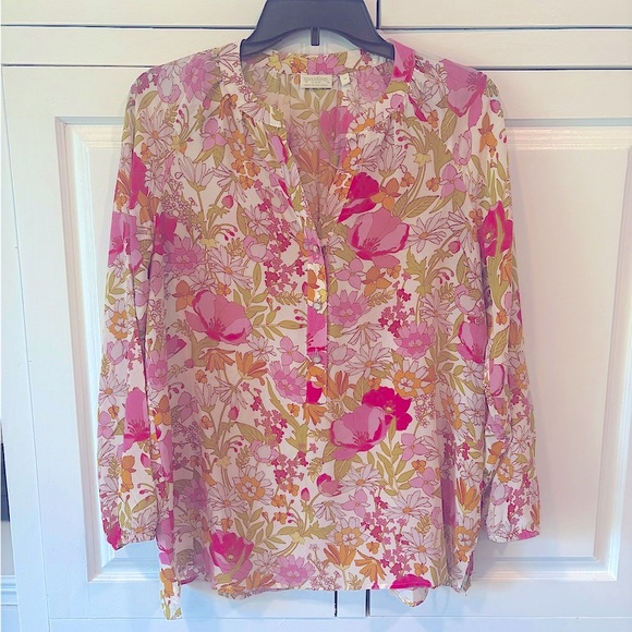 Spartina 449 100% Silk Cora Blouse Size Medium Heywards Rate Floral Like New - Picture 3 of 7
